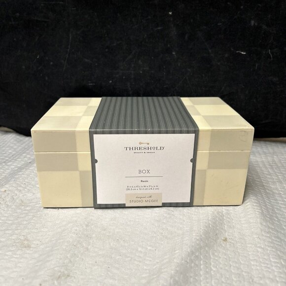 Threshold designed w/ Studio McGee 8”X4 7/8” Checkered RESIN Box NEW - Picture 1 of 5